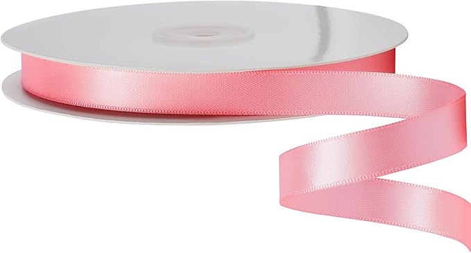 LIUYAXI Pink Satin Ribbon, Double Faced 5/8" X Continuous 25 Yards Ribbons Perfect for Gift Wrapping Bows Bouquet Wedding Craft and More
