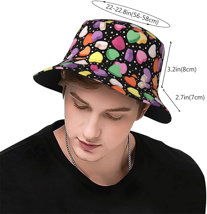 Love Bucket Hat Heart Fisherman Cap Romantic Bucket Hats Sun Caps for Hiking Camping