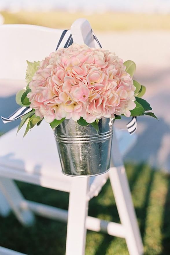 Hollyone 6 Pcs Light Pink Hydrangea Artificial Flowers Heads with Stems Silk Faux Hydrangea Pink Fake Flowers for Home Indoor Outdoor DIY Floral Wedding Flower Bouquets Kitchen Table Centerpiece Decor