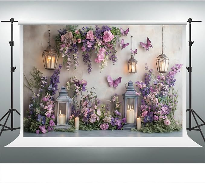 YongFoto Elegant Flower Wall Backdrop 10x6.5ft Floral Butterfly Candle Photography Background Baby Bridal Shower Wedding Girl Birthday Party Banner Room Decor Portrait Photoshoot Wallpaper Photo Booth