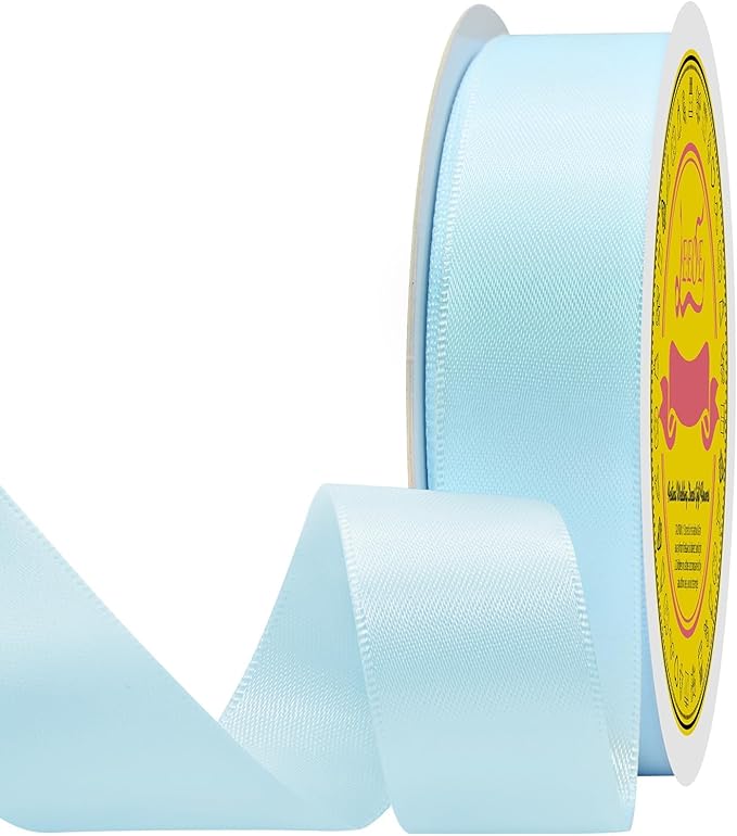 Double Face Light Blue Satin Ribbon 7/8 inch X 25 Yards Polyester Light Blue Ribbon for Gift Wrapping Very Suitable for Weddings Party Hair Bow Invitation Decorations and More