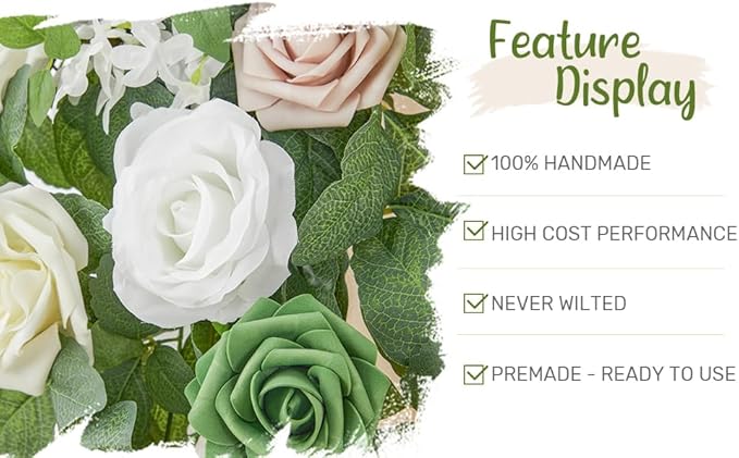 Wedding Arch Flowers with Drapes Kit (Pack of 5) - 2pcs Artificial Champagne Deluxe Swag with 3pcs Hanging Sheer Drapes for Wedding Ceremony Arbor Reception Backdrop Rose Floral Decoration