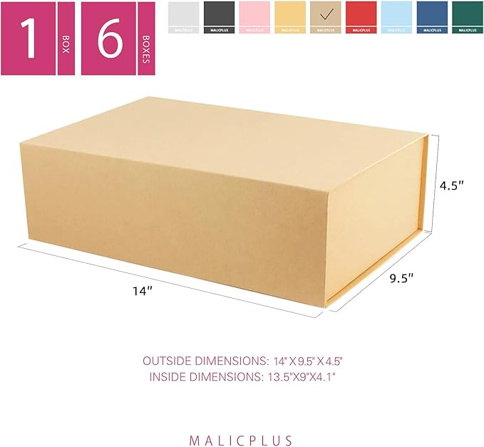 Large Gift Box with Lid 13.5x9x4.1 Inches, Kraft Groomsman Proposal Gift Box with Magnetic Closure for All Occasion (Matte Kraft)