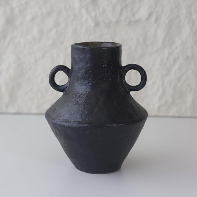 Rustic Small Ceramic Vase, Handcrafted Black Farmhouse Vase, Wabi Sabi Pottery Decor for Kitchen, Bedroom, Office, Living Room, Bathroom, Shelf Centerpiece Table