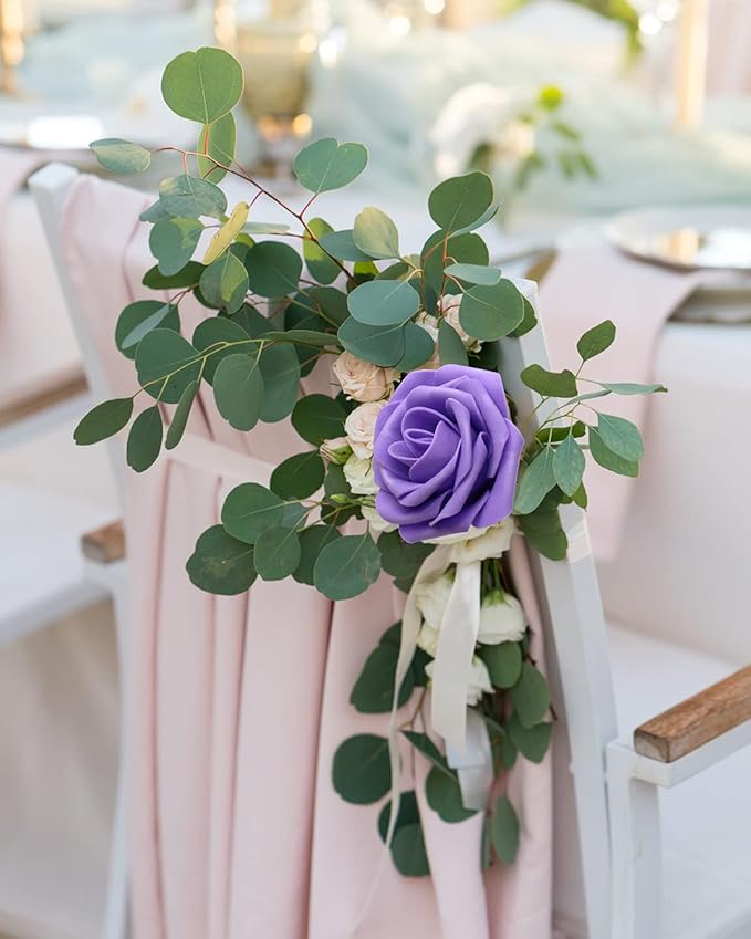 JOYLEX Artificial Flowers Realistic Roses, 50pcs Real Looking Fake Roses with Stem for DIY Wedding Bouquets Centerpieces Bridal Shower Party Home Romantic Decorations (50pcs, Purple)