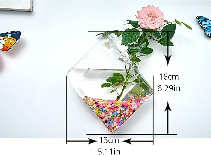 Wall-Mounted Acrylic Planter for Hydroponic Plants – Diamond Vase, Modern Transparent Design for Home & Office Decoration