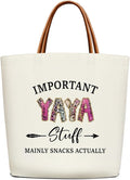 Canvas Tote Bag for Women, Important Stuff Bag with Leather Handle, Reusable Grocery Bags for Shopping Beach Travel