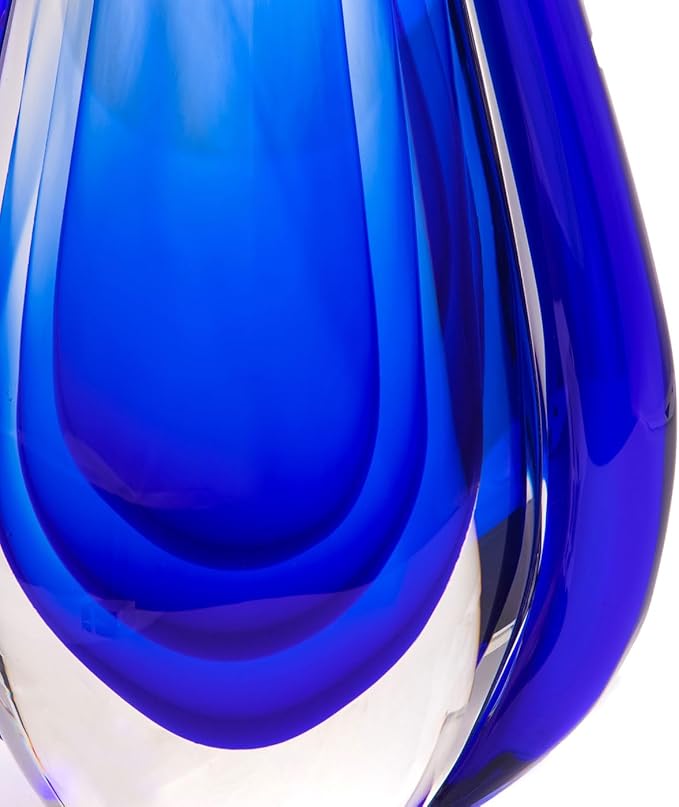 Luxury Lane Hand Blown Water Drop Sommerso Art Glass Sculpture for Home Decor 13 inch Tall Centerpiece Table Decoration