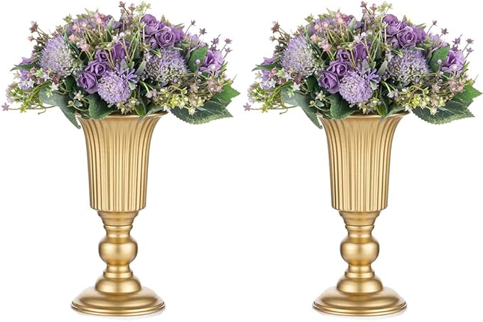 Nuptio Pcs of 2 Flowered Metal Trumpet Vase Elegant Wedding Centerpieces Vase for Wedding Party Decoration, 23.2cm/9.13" Tall Artificial Flower Arrangements for Anniversary Ceremony
