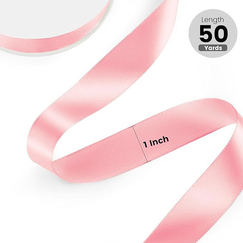 1" x 50 Yards Satin Ribbon - Pink Silk Ribbon with Spool - Ideal for Gift Wrapping, Floral Bouquets, Crafts, Wedding Party Decorations, Christmas and Sewing Projects