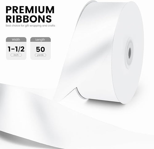 1-1/2" x 50 Yards Satin Ribbon - White Silk Ribbon with Spool - Ideal for Gift Wrapping, Floral Bouquets, Crafts, Wedding Party Decorations, Christmas and Sewing Projects
