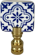 Royal Designs, Inc. Blue & White Porcelain Square Design Finial for Lamp Shade, Polished Brass