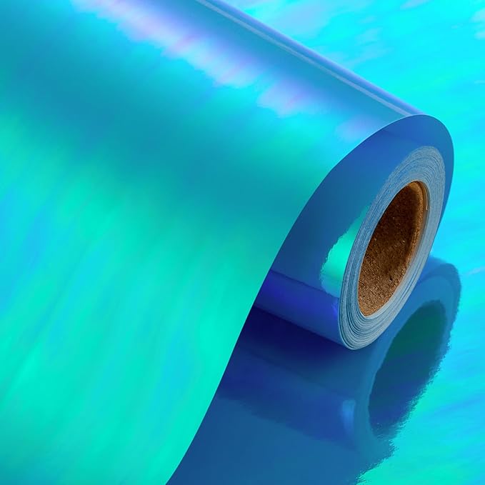 Yarcony Metallic Iridescent Wrapping Paper - 17Inch x 33Feet - Blue Iridescence Holographic Pattern Boy Fairy Gift Wrap Present Paper for Birthday Wedding Bridal Shower Valentine's Day Mother's Day