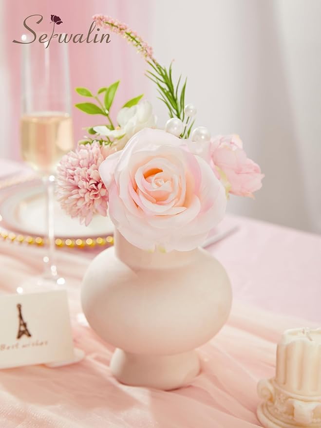 Serwalin Artificial Flowers Pink Peonies Flowers Fake Wedding Flowers Cake Flower Box Set for DIY Wedding Bouquets Bridal Shower Centerpieces Floral Arrangements Party Decor