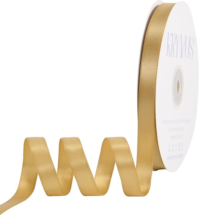 Light Gold Satin Ribbon, Double Faced 1/2 Inch X 50 Yards Light Gold Ribbon, Premium Satin Ribbon for Gift Wrapping, Crafts, Hair Bow Making, Sewing, Flower Bouquet, Wedding Party Decor