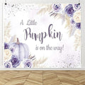Little Pumpkin Baby Shower Backdrops 10x8ft, A Sweet Little Pumpkin is On The Way Purple Floral Photography Background, Baby Shower Baby Birthday Backdrop Decoration Banner