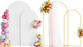 Putros Metal Arch Stand with Cover Set of 2 White Spandex Fitted Wedding Arch Cover and Round Top Chiara Backdrop Stand for Birthday Party Baby Shower Decoration 7.2FT, 6FT