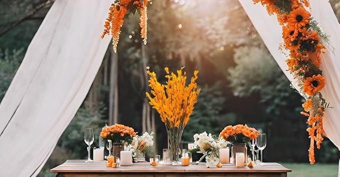 UiiziC Artificial Flowers Jasmine 8 PCS 31"/80cm Faux Plants Bulk Fake Flower Bouquet for Vase Fillers Floral Arrangement Wreath Wedding Party Bouquets Garden Centerpieces Decor (Orange)