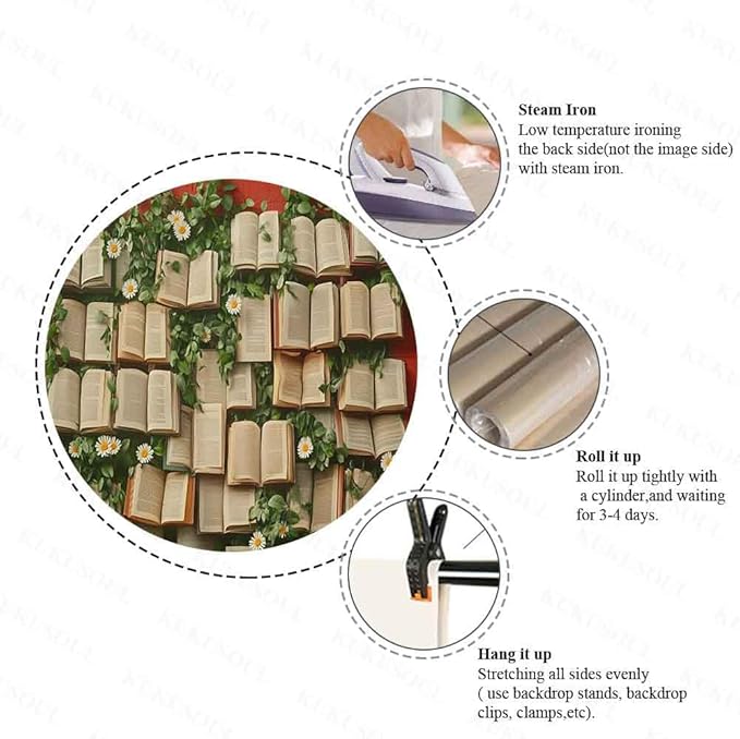 7x5ft Floral Book Backdrop Vintage Bookshelf Backdrop Books Flowers Wall Photography Background Girls Party Decorations Kids Newborn Birthday Baby Shower Photo Studio Props KUBYW006