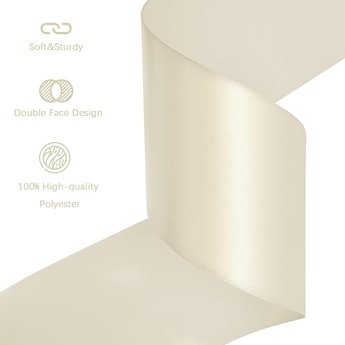 Ivory Satin Ribbon 3 inch X 15 Yards Polyester Ribbon for Gift Wrapping Very Suitable for Weddings Party Hair Bow Invitation Decorations and More