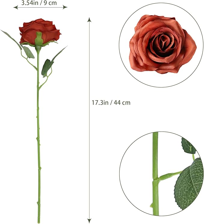 Artificial Rose Flowers Burnt Orange Rose Flowers Silk Flowers 30 pcs with Long Stem Silk Roses Bouquet for Wedding Bridal Shower Party Home Decoration