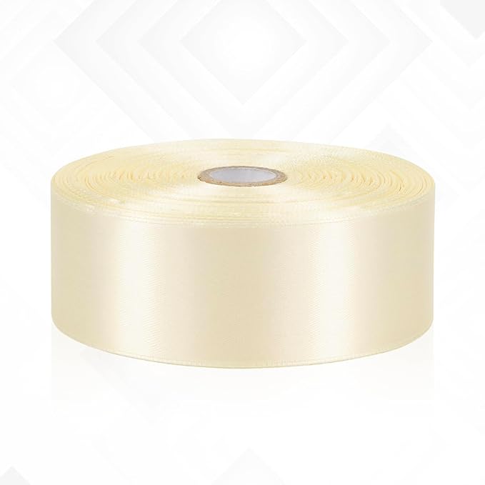 Ivory Satin Ribbon 1-1/2 Inch 60 Yards, Cream Solid Polyester Fabric Ribbons for Eternal Flower Bouquet, Gift Wrapping, Nursery Party, Crafts and Wedding