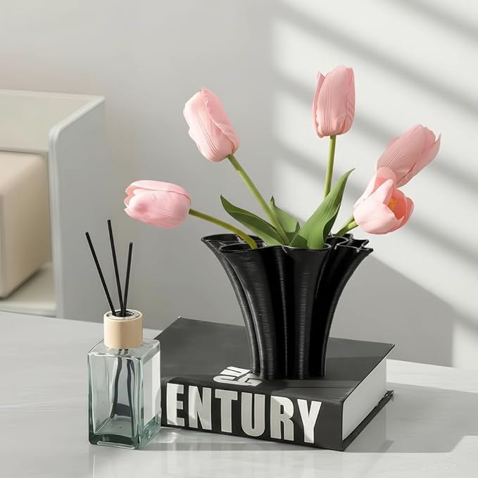 Black Ceramic Vase for Home Decor, Boho Artistic Irregular Shape Decorative Vase, Unique Modern Accent for Living Room Bedroom or Entryway