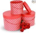 UNIKPACKAGING Premium Quality Round Flower Box, Gift Boxes for Luxury Flower and Gift Arrangements, Set of 3 pcs, (Red White Dots)