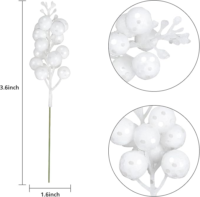 Red Berries Picks Clearance, 14 Pack Artificial Berry Stems for Christmas Tree Decorations, Crafts, Holiday and Home Decor, 7.9 Inches (White)