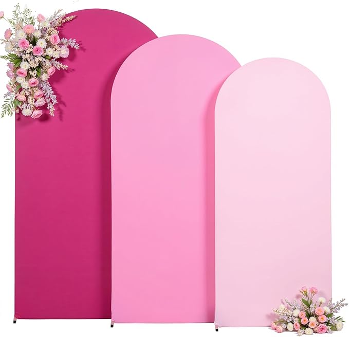 Gradient Pink Arch Backdrop Cover 8FT 7.2FT 6.6FT Arch Covers Stretchy Backdrop Set of 3, Party Arch Cover Spandex Fitted Fabric Hot Pink Wedding Arch Covers for Baby Shower Birthday Party Decoration