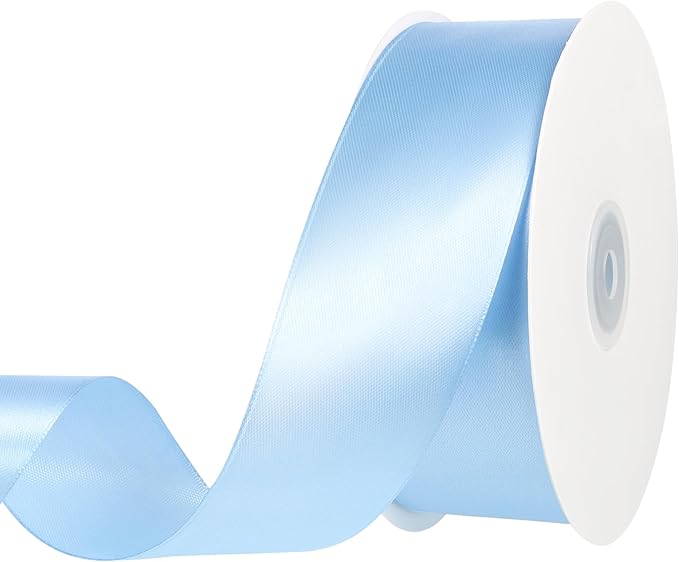 Blue Ribbon 1 1/2 Inch 60 Yards Light Baby Blue Satin Ribbon for Baby Bridal Shower Nursery Party Decor Beach Wedding Bows Crafts Flower Bouquet Gift Wrapping Wreath Christmas