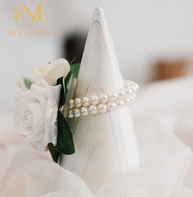 Meldel White Wrist Corsage for Prom, Set of 2, Iovry Wrist Flower for Bride Bridal Bridesmaid Mother Rustic Fall Wedding Party, Rose Hand Flower for Girl Homecoming Ceremony