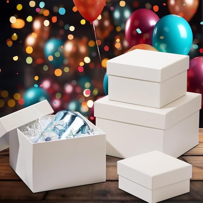 Briful Square Gift Boxes with Lids 4PCS Gift Box for Presents Nesting Assorted Sizes Present Boxes for Christmas Birthday Valentines Party Gift Wrap