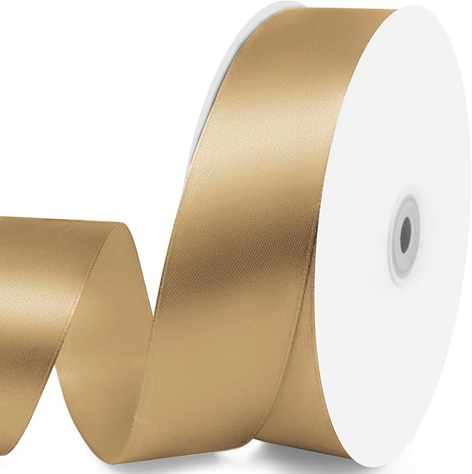 1-1/2" x 100 Yards Satin Ribbon - Wide Silk Champagne Gold Ribbon with Spool - Ideal for Gift Wrapping, Floral Bouquets, Crafts, Wedding Party Decorations, Christmas and Sewing Projects