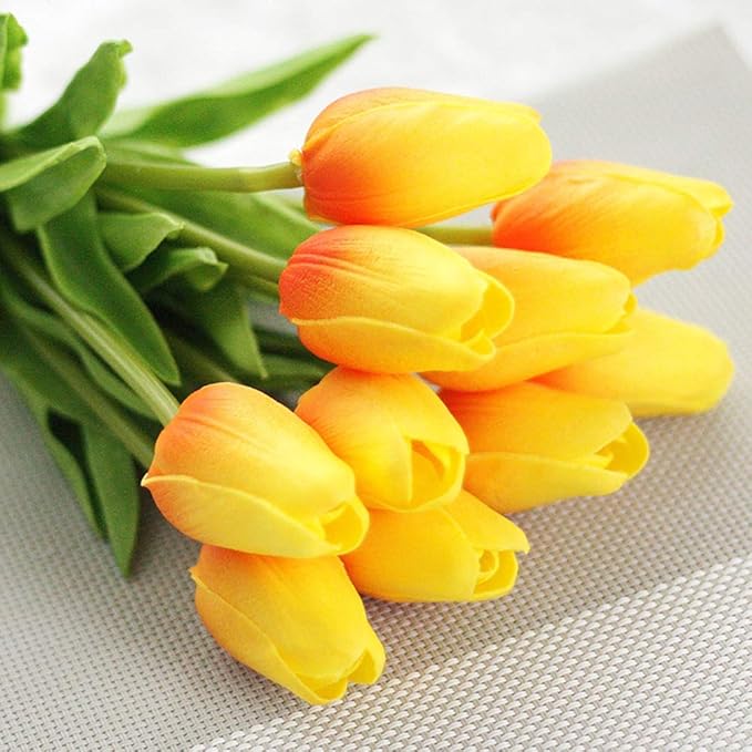 30pcs Artificial Tulips Flowers Real Touch Orange Tulips Fake Holland PU Tulip Bouquet Latex Flowers for Wedding Party Office Home Kitchen Decoration (Orange)