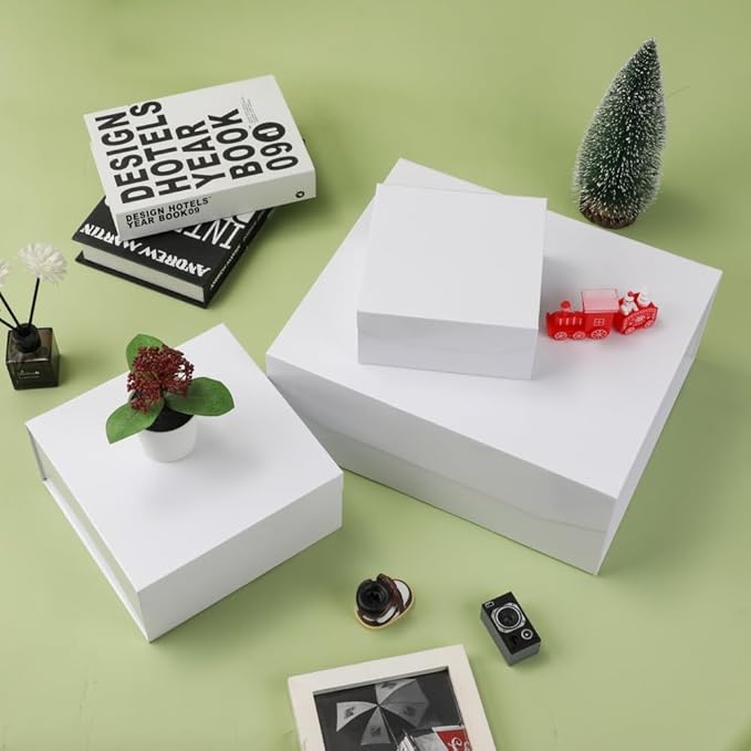 6 Pcs Small White Gift Box 6x6x3 Inch Magnetic Gift Box Small Magnetic Box with Crinkle Paper White Small Gift Box with Shredded Paper Luxury Gift Boxes with Lids for Presents