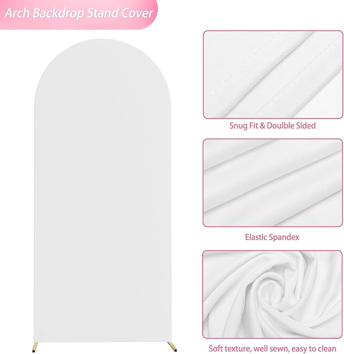 Wokceer 6FT Wedding Arch Cover Spandex Fitted Wedding Arch Covers Round Top Chiara Arch Backdrop Cover for Birthday Party Ceremony Banquet Decoration White