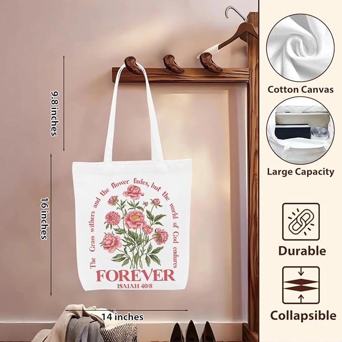Floral Christian Gifts Religious Gifts Makeup Bag, Canvas Tote Bag Grocery Bags for Yoga Totes for Women Birthday