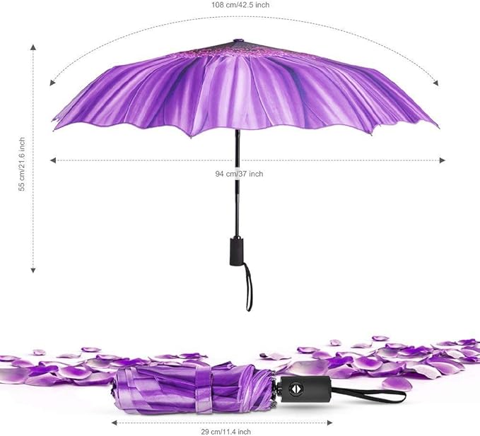 YumSur Compact Travel Umbrella - Windproof, Reinforced Canopy, Tested in 60mph Winds, Strong Reinforced Windproof Umbrella, One Touch Auto Open/Close for Men & Women