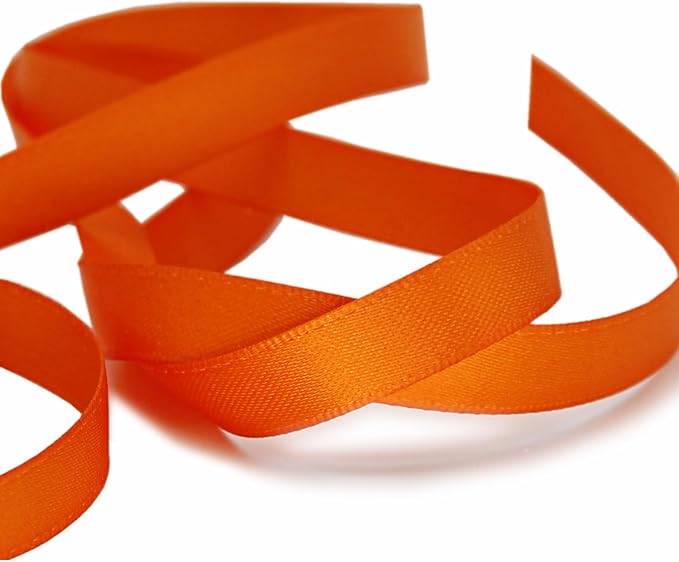 PMLAND Orange Fabric Satin Ribbon 3/8'' Inch x 27 Yards Double Faced Use for Crafts Gift Wrapping Floral Bouquets Ornaments Hair Bows Party Decoration