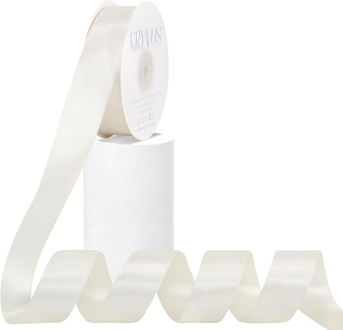 Antique White Satin Ribbon, Double Faced 1 Inch X 25 Yards Antique White Ribbon, Premium Satin Ribbon for Gift Wrapping, Crafts, Hair Bow Making, Sewing, Flower Bouquet, Wedding Party Decor