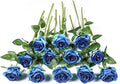 Kisflower 12Pcs Gradient Blue Roses Artificial Flowers, Realistic Single Stem Flowers Silk Rose Bouquet for Wedding Party Office Home Decor (Gradient Blue)