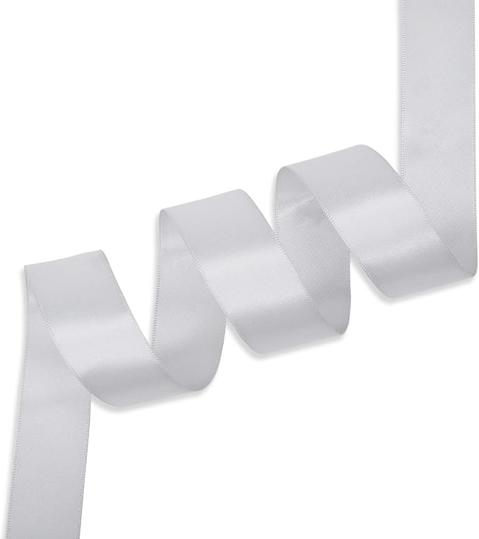 Humphrey's Craft 1 Inch Silver Double Faced Satin Ribbon - 50 Yards Thick Silk Ribbon for Crafts Gift Wrapping DIY Bows Bouquet Decoration Sewing Christmas Tree Wedding and Invitation Card.