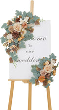 Wedding Welcome Signs Floral(Pack of 2)，Wedding Arch Flowers for Wedding Decorations and Reception Backdrop Decoration(New Coffee)