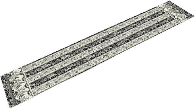 Vintage Bohemian Table Runner, Striped Black Grey Paisley Flower Boho Table Runner for Kitchen Dining Holiday Home Party, 13x120 Inch