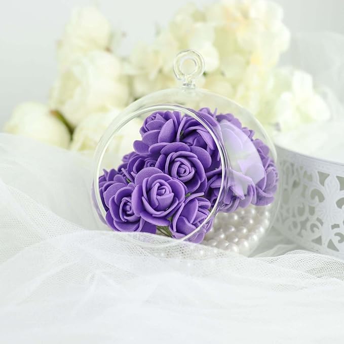 Efavormart 48 Roses | 4" Tall Purple Real Touch Artificial DIY Foam Rose Flowers with Stem, Craft Rose Buds