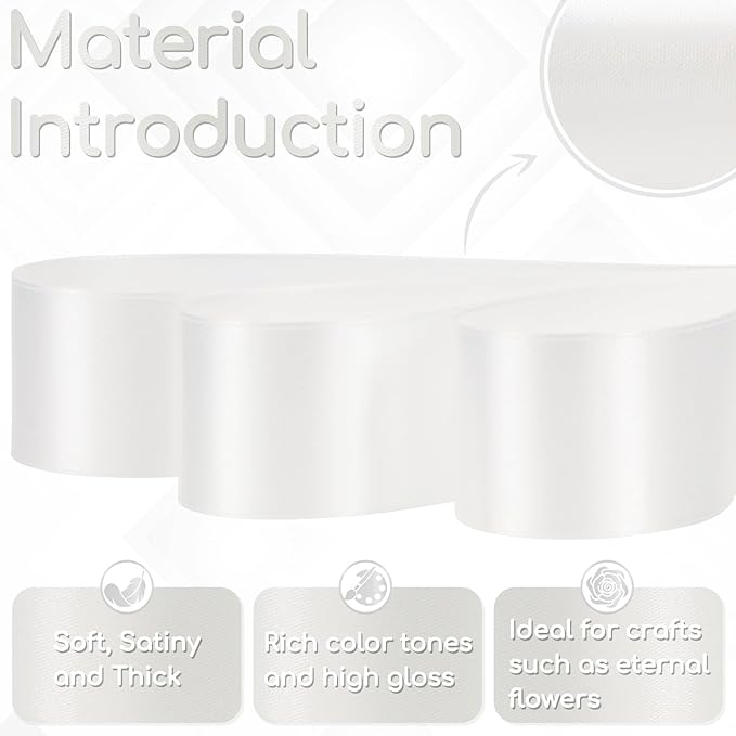 White Satin Ribbon 1-1/2 Inch 30 Yards, White Ribbon for Gift Wrapping, Flower Bouquet, Crafts, Baby Shower, Christmas, Wedding and Bow Making