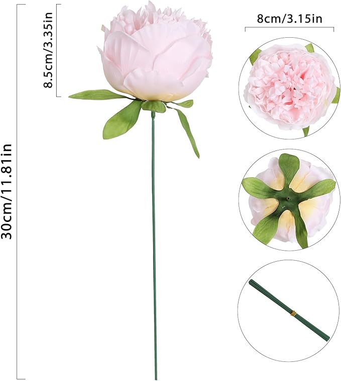 Pink Peonies Artificial Flowers 16pcs Light Pink Flowers Silk Flowers Fake Peonies Faux Peony Flowers Heads with Stem Floral Arrangement for Home Wedding Party Festival Decor (Light Pink)