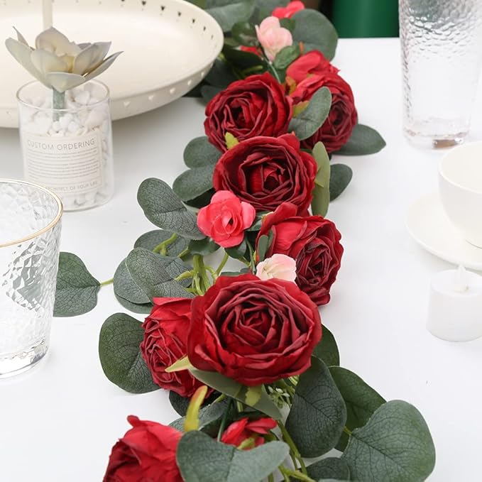 IPOPU Red Roses Artificial Flowers 25pcs Dark Red Silk Bulk Flower Heads Vingtage Dried Fake Flowers Artificial for Decoration Bridal Bouquets for Wedding Centerpiece Flower Wall Decor (Dark Red)