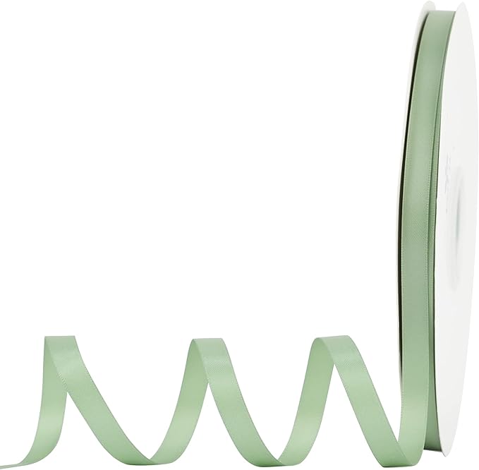 MEEDEE Sage Ribbon 3/8 Inch Sage Green Double Faced Satin Ribbon Wedding & Baby Shower, 100 Yards